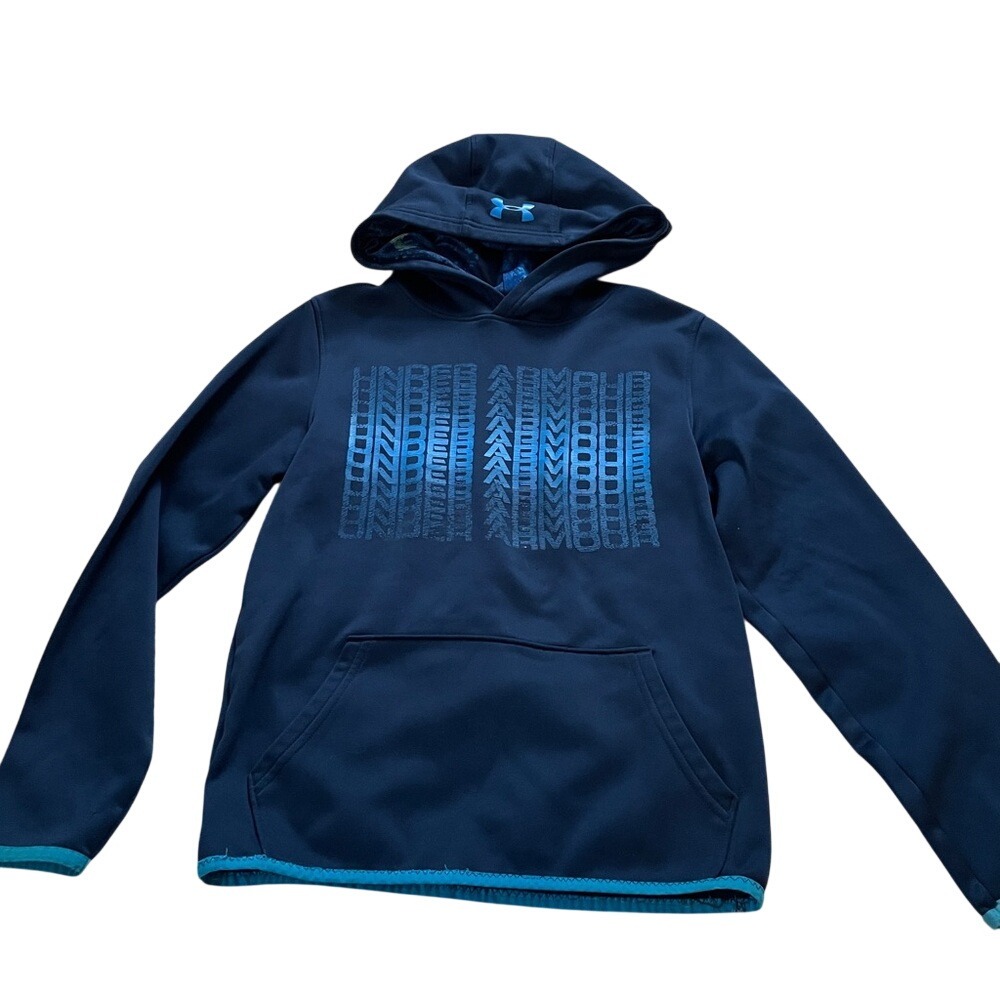 Under Armour ColdGear Boys Navy Blue Gradient Logo Hoodie Size Medium YMD